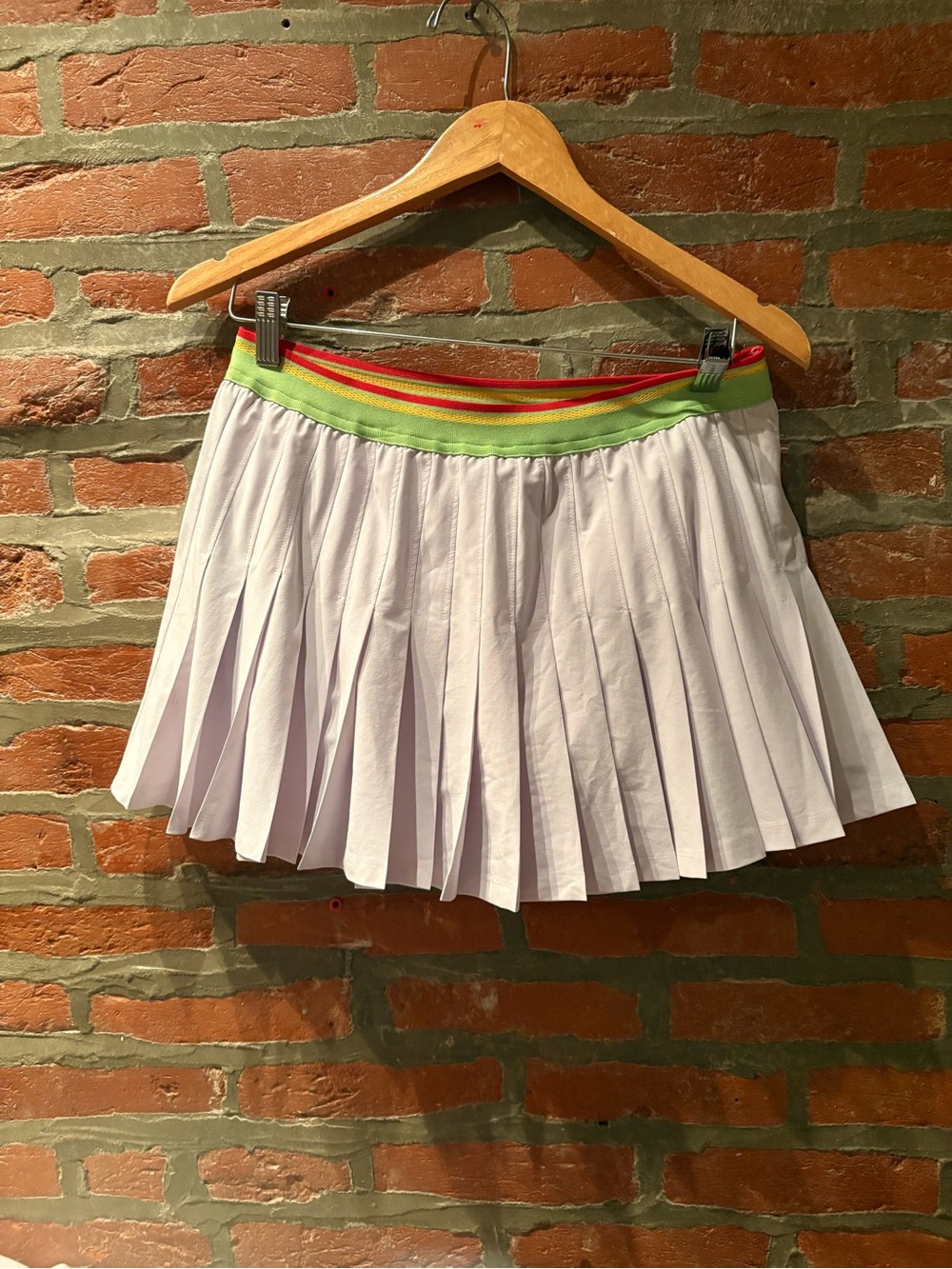 Vineyard Vines White Pleated Skater Skirt with Green and Red Striped Waistband